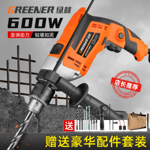 Green Forest Hand Electric Drill Impact Drill Household Hand Gun Drill Multifunctional Wall Hole Electric to High Power Small Electric Tool