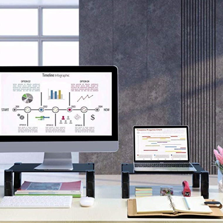 Store-recommended height-adjustable computer riser with easy disassembly and tool-free tempered glass desk stand