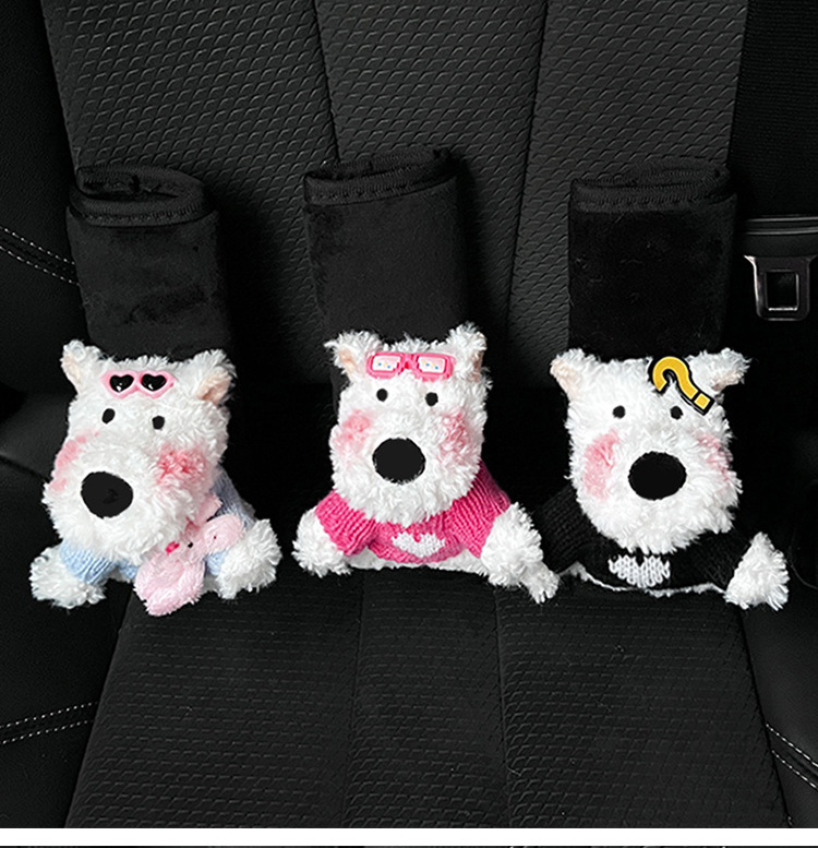Cartoon Car Seat Belt Shoulder Pad Plush Doll West Highland Sweater French Fries Sunglasses Anti-Lean Soft Protective Cover