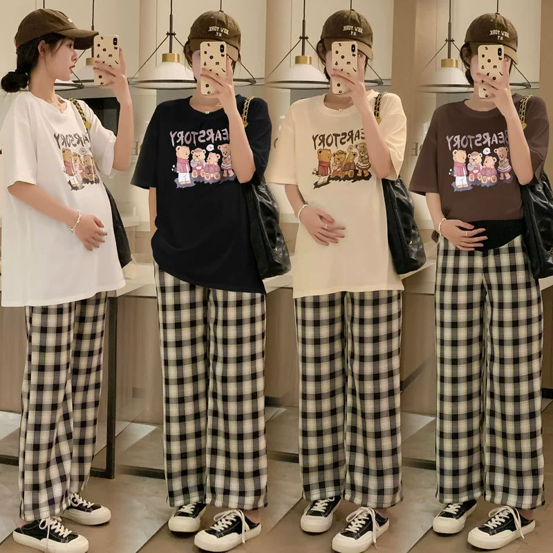 HY летняя cartoon футболка набор для беременных,Oversized короткий рукав досуг одежда, комфортная посадка