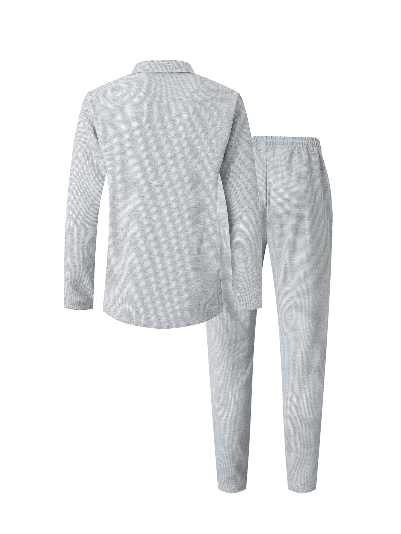 Herren Waffelstrick Business Anzug Set Mit Kragen Und Bindung_voghion.com