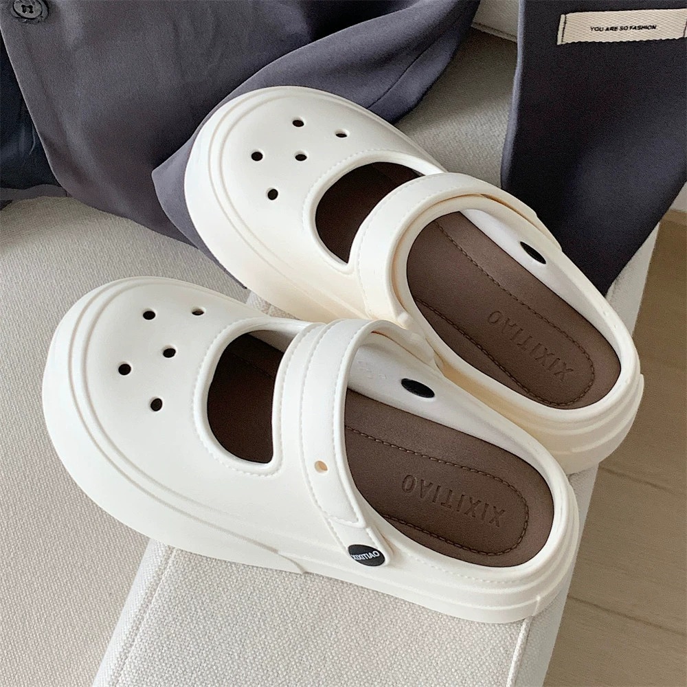 Медсестра Белые Туфли Мода Новые Простые Повседневные Весенние и Летние Мэри Джейн Половина Тапочки Внешние Пляжные Сандалии Женщины