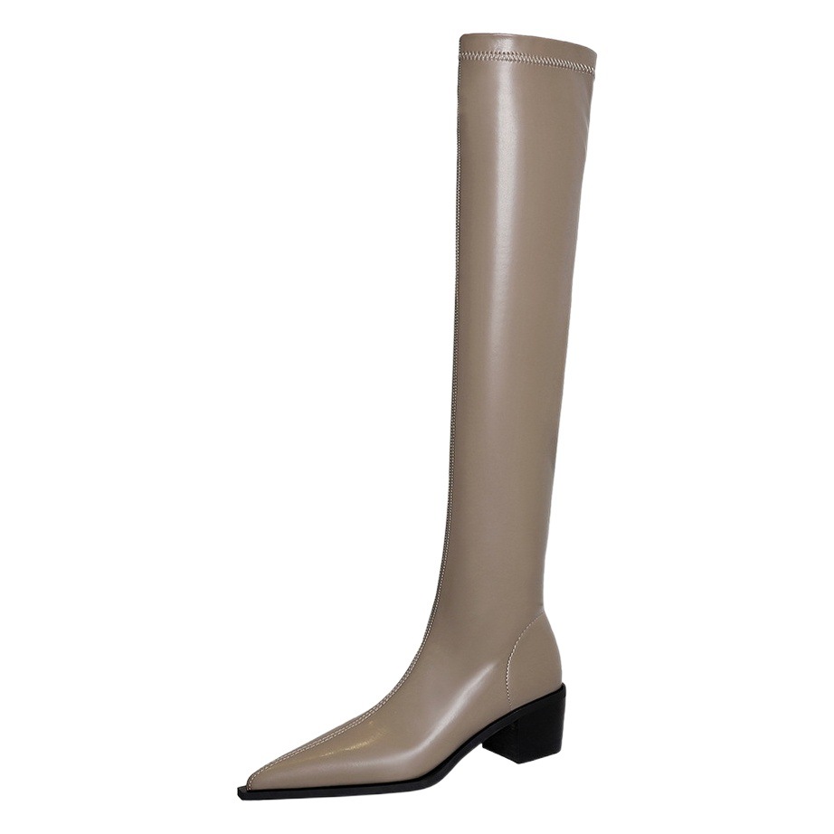 009-22 moda europea y americana simple tacón grueso tacón alto señaló sexy discoteca pedicura skinny sobre la rodilla botas largas