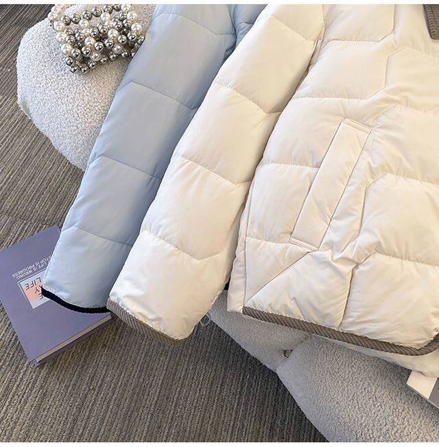 Áo khoác bông nhẹ dáng ngắn cổ ve áo khoác dài tay giữ ấm cho nữ — Kaki, Màu trắng nhạt, màu xanh, màu đen chi tiết 14