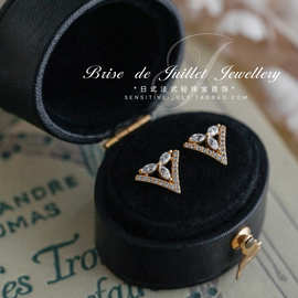 S925纯银镀金耳钉女 日韩简约百搭气质高级感V形学生耳钉