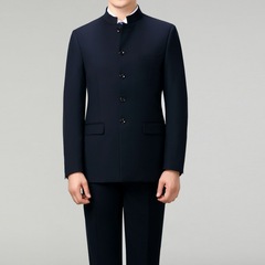 中山服男性ウールセット中年お父さん服立襟スーツ中国式披露宴ビジネスカジュアルウールセット