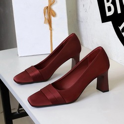 8293-10 French high heels women's banquet dress bridesmaid shoes silk versatile temperament square toe coarse follow-up shoes
