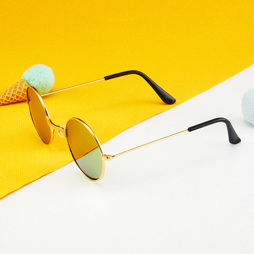 Retro round frame children's sunglasses, color film, round prince glasses, trendy men's and women's sunglasses, stall children's glasses