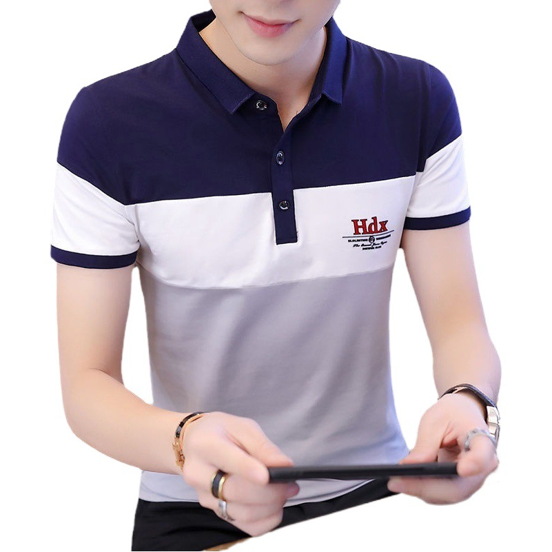 Verano nuevos hombres de manga corta Camiseta estilo coreano rayas solapa Polo camisa de moda juvenil de fondo camisa de los hombres top