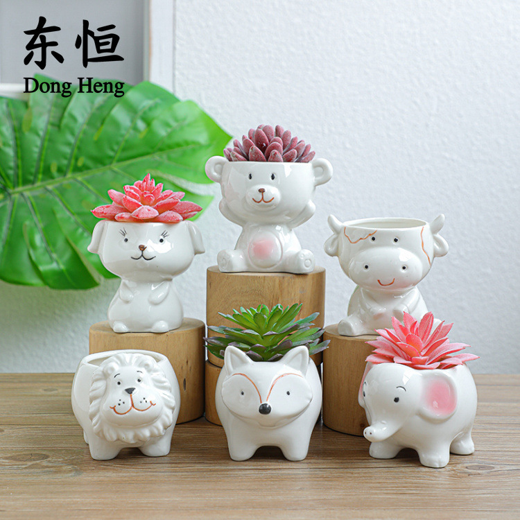 东恒白瓷动物花盆清新卡通动物园艺陶瓷花盆酒店装饰多肉植物花盆
