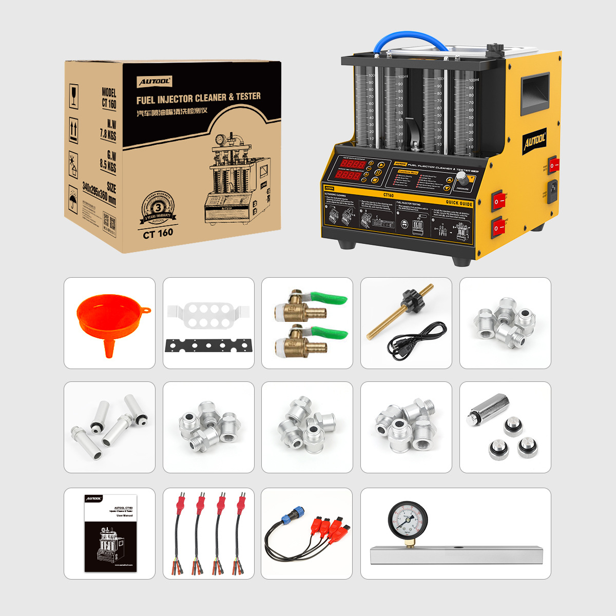 Limpiador y Probador Ultrasónico de Inyectores CT160 Ultrasónico Compatible con GLP para Reparación Automotriz