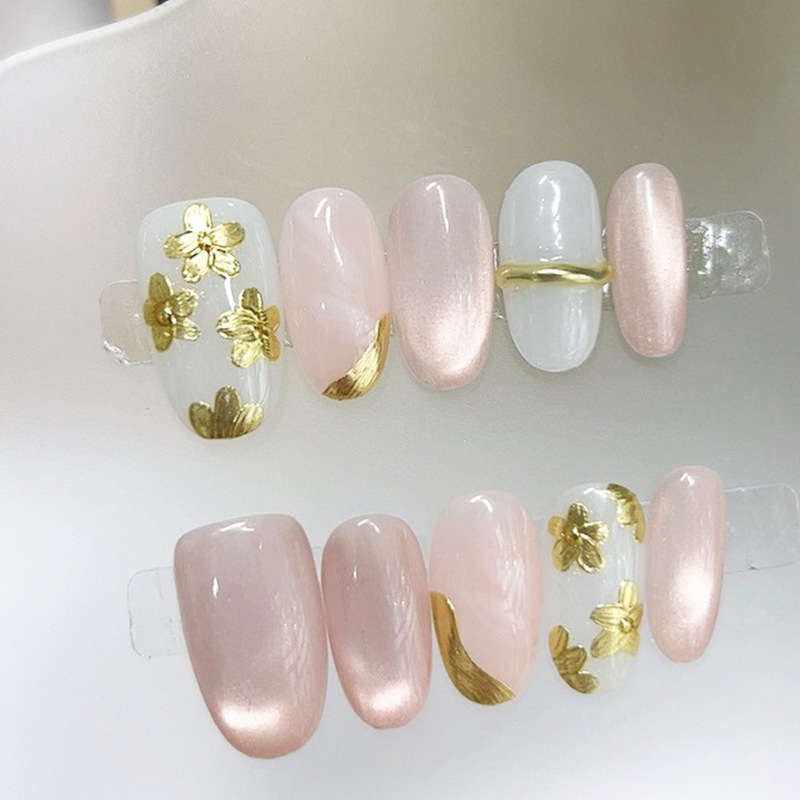 Ice Flower Handmade Nail Art Pieces, Premium Pure Handmade Nude Pink Hand-Painted Cat Eye Fashion Nail Stickers Wholesale Ice Flower Handmade Nail Art Pieces, Premium Pure Handmade Nude Pink Hand-Painted Cat Eye Fashion Nail Stickers Wholesale