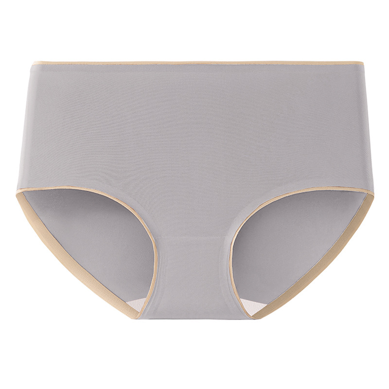 Ropa interior de color sólido simple, seda de hielo para mujer, cintura media sin costuras, entrepierna antibacteriana de verano, ropa interior de entrepierna de algodón puro, pantalones de cadera para mujer