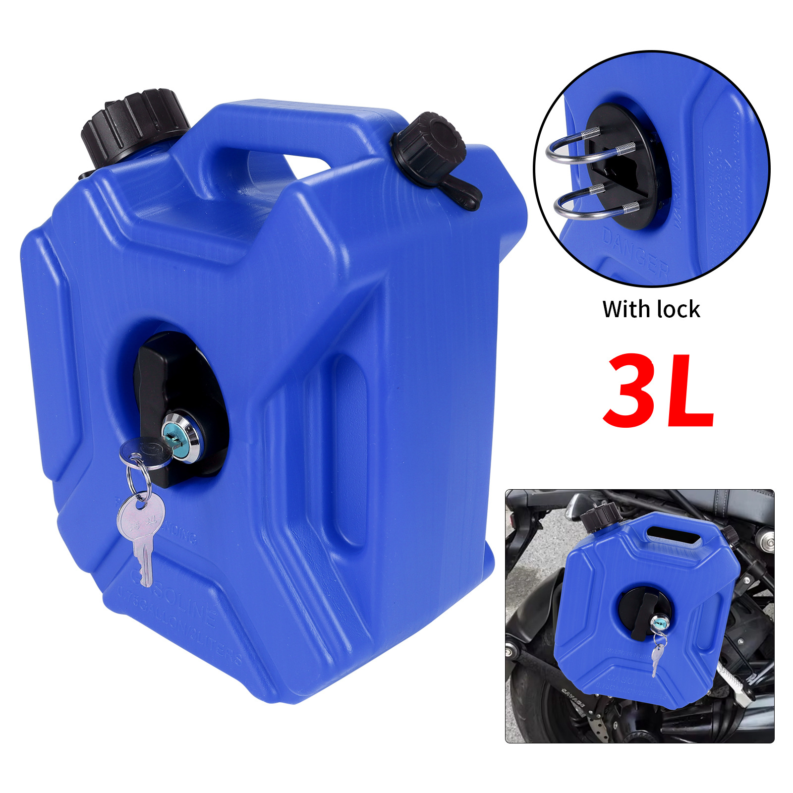 Motorcycle and Car Modification 3L Extended Spare Gasoline Oil Tank Plastic Portable Fuel Tank with Key