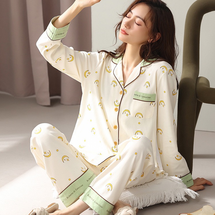 2023 nuevo 100% pijamas de algodón de manga larga de algodón de las mujeres de estilo coreano traje delgado de primavera y otoño ropa exterior