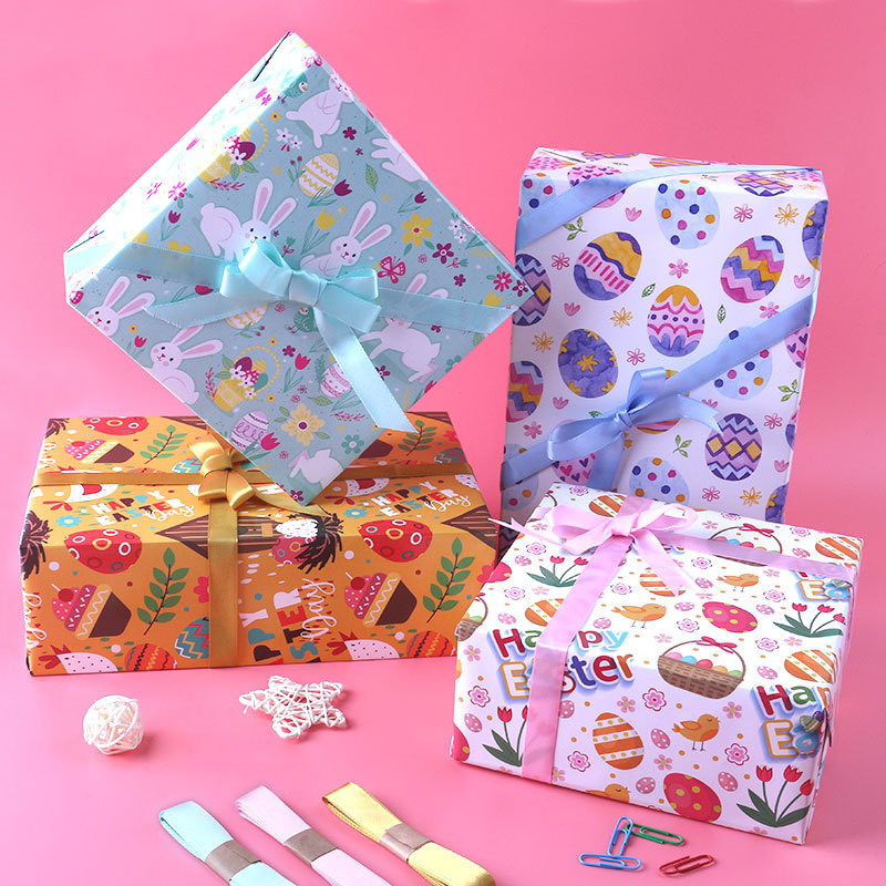 Papel de regalo de Pascua con diseño de conejo de dibujos animados para envoltura de regalos de productos nuevos transfronterizos de Amazon, fabricante mayorista de embalaje de regalos para bricolaje.