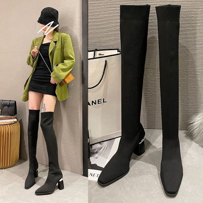 black High-heeled Overknee Boots 2022 Autumn and winter new pattern Little With crude High cylinder Elastic force Thin