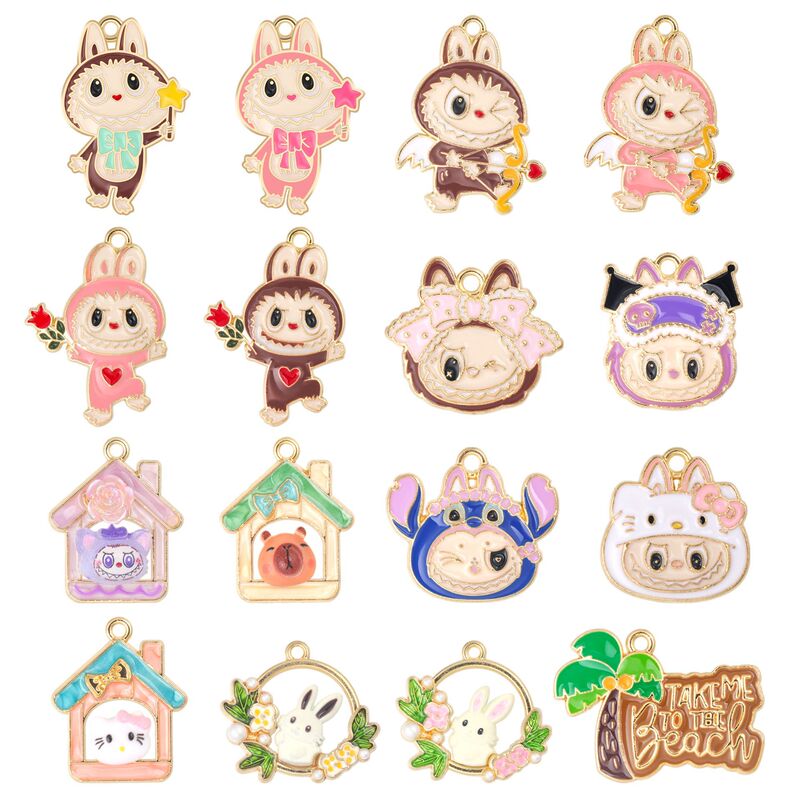 Xiaohongshu Douyin Popular Cartoon DIY Jewelry Accessories La Bubu Bracelet Earrings Necklace Zinc Alloy Pendant