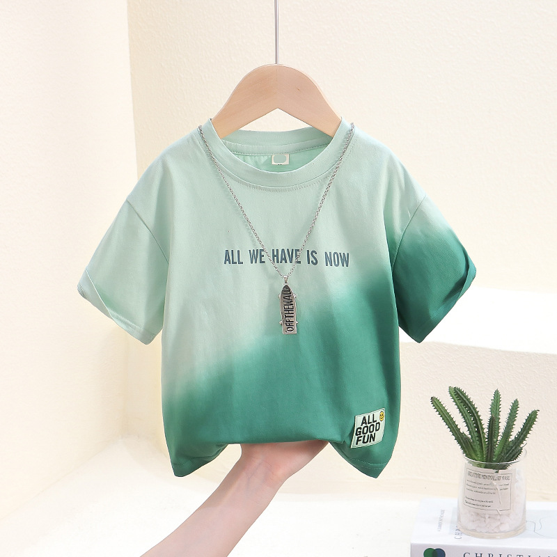 7814 Camiseta de manga corta para niños 2025 nuevos niños guapos moda tie-dye tops de media manga para niños ropa de verano para bebés