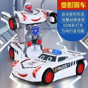 Automatic Transforming Police Car Cool Sound and Light Children's Electric Stunt Transforming Rotating Police Car Universal Driving Children's Toy