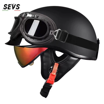 Motosiklet kaskı (dəbilqə) – women, summer scooter half helmet - matte-black-aurora-red-mirror-black-frame-mirror-m