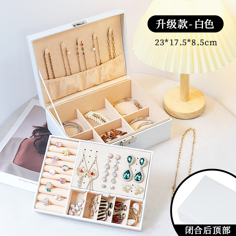 Caja de joyería de lujo ligera de té, pernos multicapa de gran capacidad con cerradura, caja de joyería, joyería de auriculares, almacenamiento de joyería tipo cajón image 20