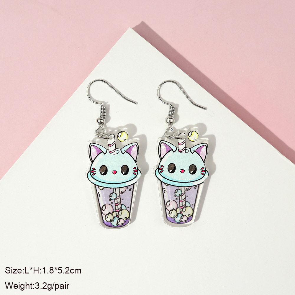 8g Weight Drop Earrings Classification 1 Pair Quantity Daily Occasion Acrylic Material Milky tea bottle, Letter, Rainbow Pattern Women'S Gender Cute Style 1 Pair Cute Milky Tea Bottle Letter Rainbow Arylic Drop Earrings 7