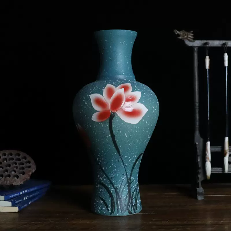 新中式手绘陶瓷花瓶 家居客厅玄关工艺品摆件 景德镇手工花插瓷器