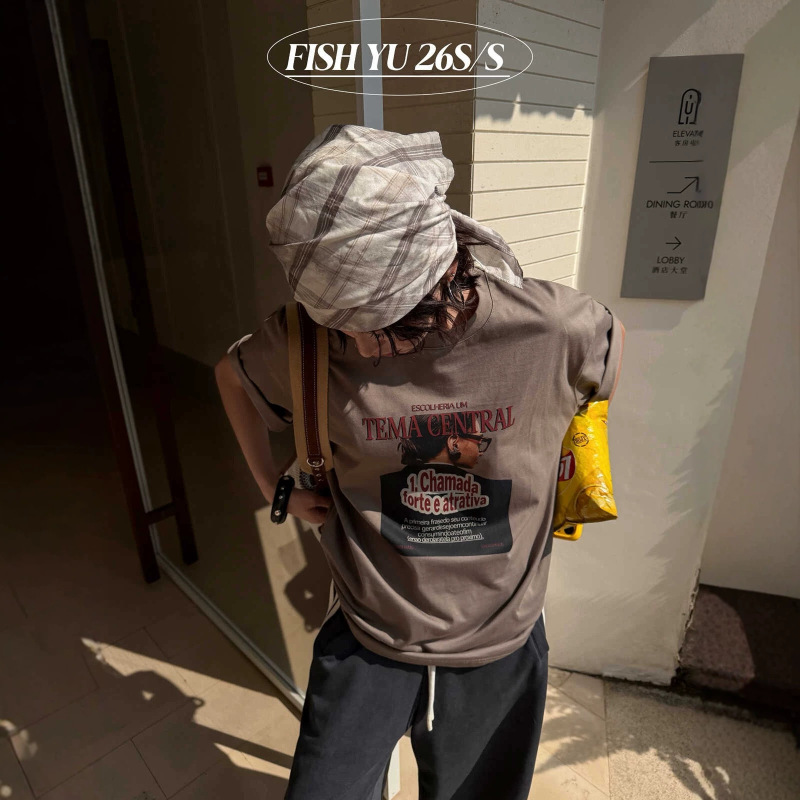 Thirteen Lines Fishyu Summer New American Retro Portrait Letter Print Loose Short Sleeve T-Shirt for Women 626113 Thirteen Lines Fishyu Summer New American Retro Portrait Letter Print Loose Short Sleeve T-Shirt for Women 626113