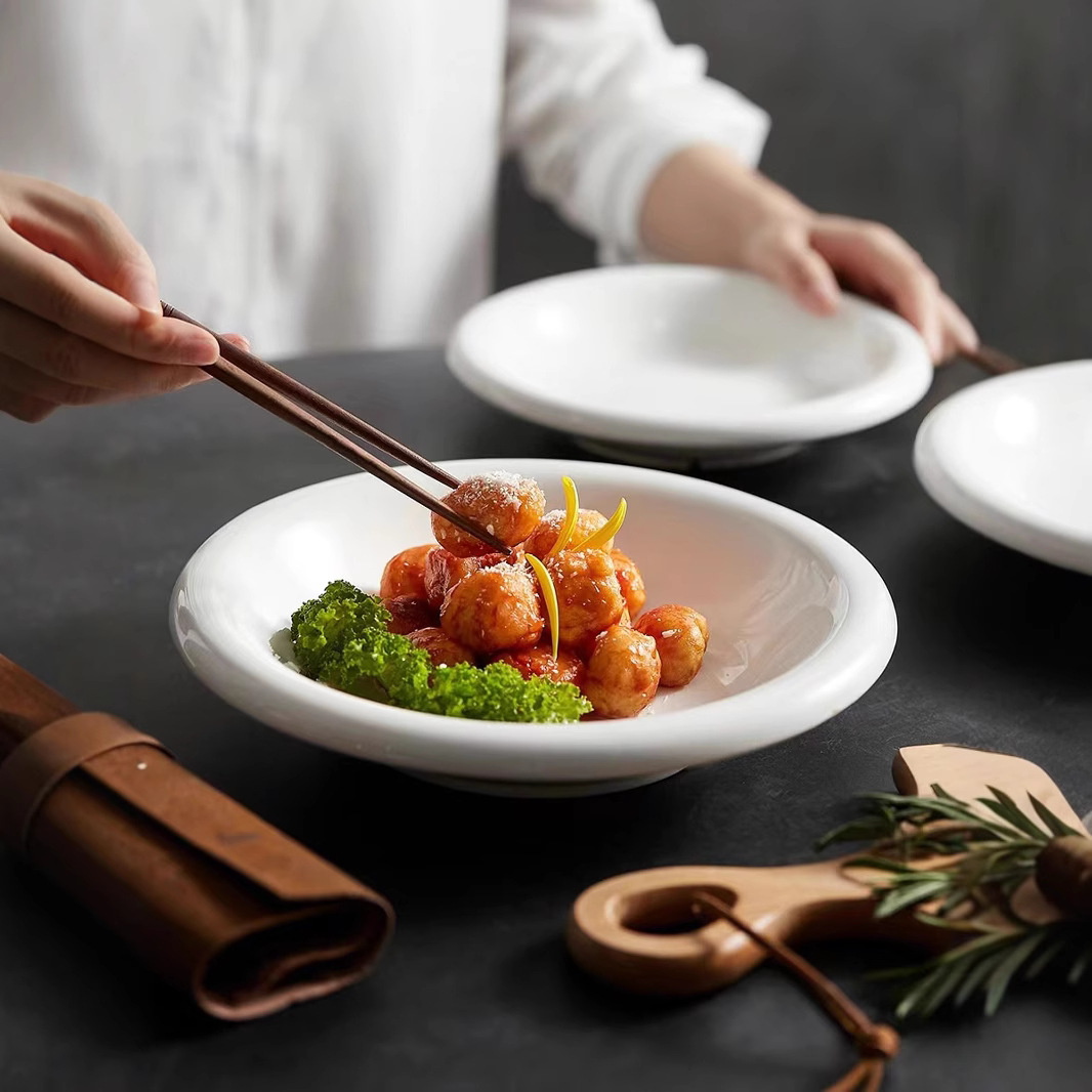 순백색 야채 접시 우아한 창조적 인 의식 수프 접시 높은 색깔 가치 깊은 접시 가정용 상업용 카운터 입 중국 식기 접시