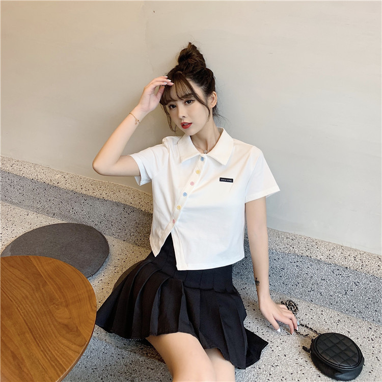 Women's T-shirt Short Sleeve T-Shirts Patchwork Button Simple Style Solid Color display picture 102