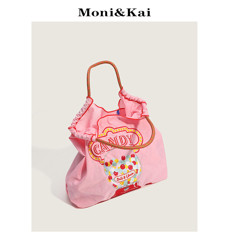 Ballchain Japanese Style 2026 Niche Handmade Embroidered Eco-Friendly Tote Bag Embroidered Nylon Shopping Bag Canvas