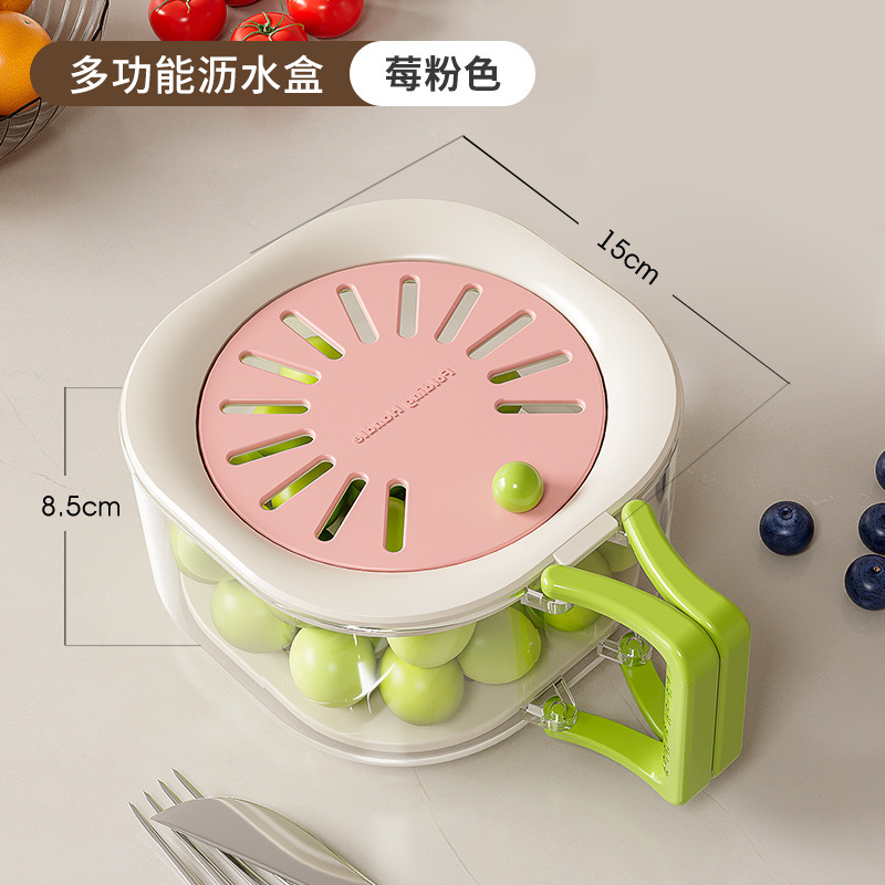 Lavabo de verduras, filtro de agua, canasta de drenaje, fruta de lavado linda, lavabo de verduras de doble capa, lavabo de drenaje de filtro, especial para el hogar con tapa