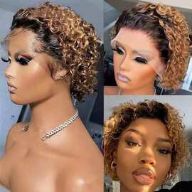 13x4 Pixie Cut Wig Short Bob Curly Lace Front Wig蕾丝假发套