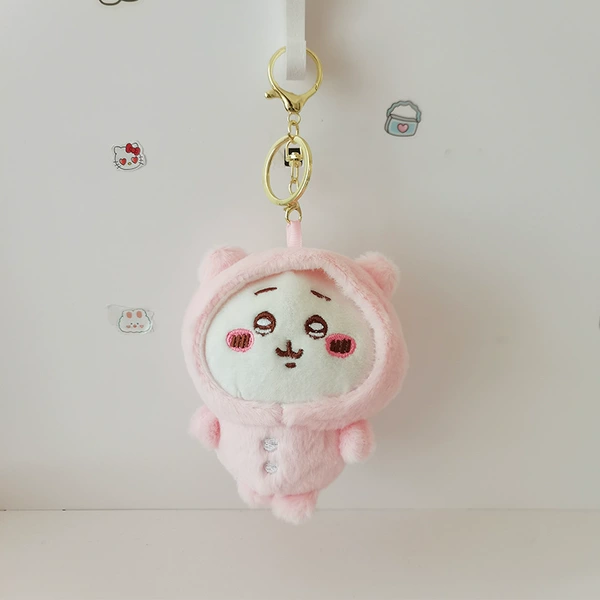 Self-deprecating Bear with Hat Pink Keychain