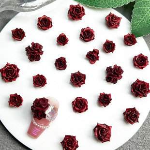 New Vintage wine red Flower Nail Art Accessories Luminous Resin Stackable Nail Drill Side Flower DIY Earrings Accessories