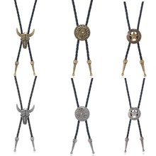 欧美跨境五角牛合金吊坠波洛领项链复古朋克风男士皮质长项链配饰