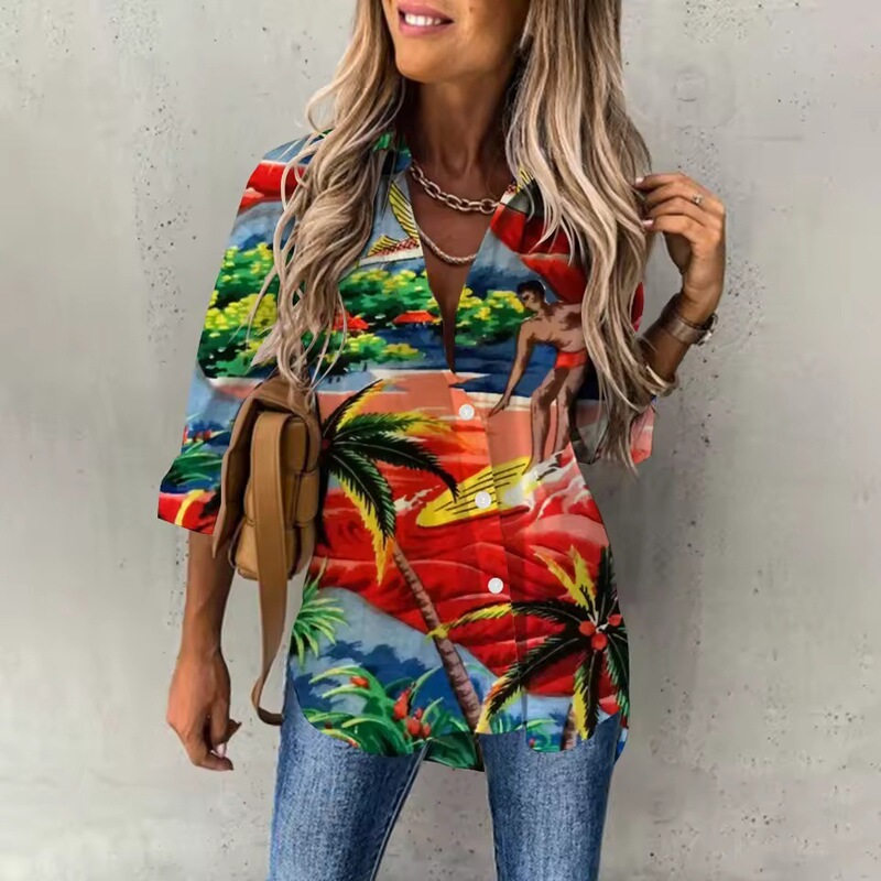 Temu Y2 Summer Women's Hawaiian Shirt Flamingo 3D Printed Beach Party Shirt Button-Down Fashion
