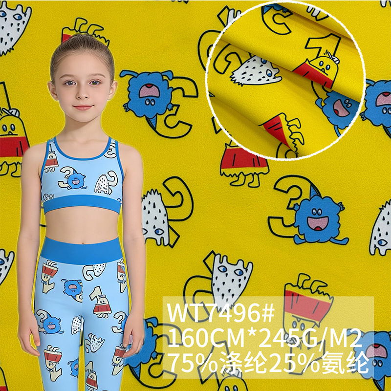New Yoga Printed Polyester Spandex Matte Fabric Children's Sportswear Knitted Running Fitness Soft Clothing Fabric