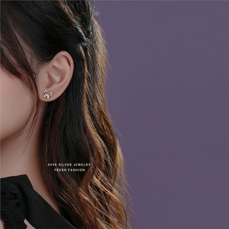 Butterfly Zircon Stud Earrings In Sterling Silver For Women_voghion.com