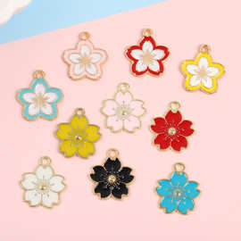 日韩小清新樱花吊坠diy多色滴油合金饰品配件自制手饰钥匙扣材料