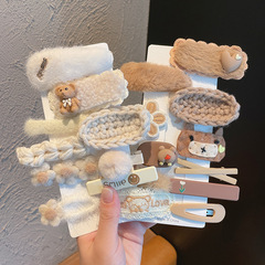 Autumn and Winter Milk Coffee Color Children Plush Hair Clips, 2024 Side-Swept Bangs Hair Pin, Cute Japanese Style Hair Accessories