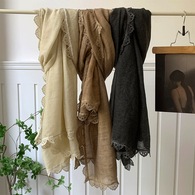 Bufandas coreanas de color sólido primavera y otoño y verano bufandas de seda de encaje de moda bufandas de cuello bufandas de cuello bufandas de doble uso