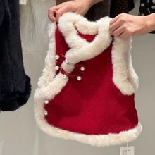 女童新中式红色马甲秋冬风女宝宝加厚背心儿童过年拜年服唐装潮