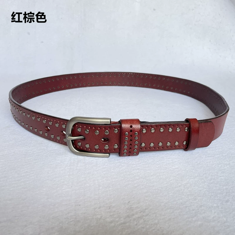 Leather retro belt, cowhide, punk style