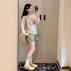 彩虹棉麻防晒罩衫女夏季2026慵懒风印花上衣薄款微透长袖防晒t恤