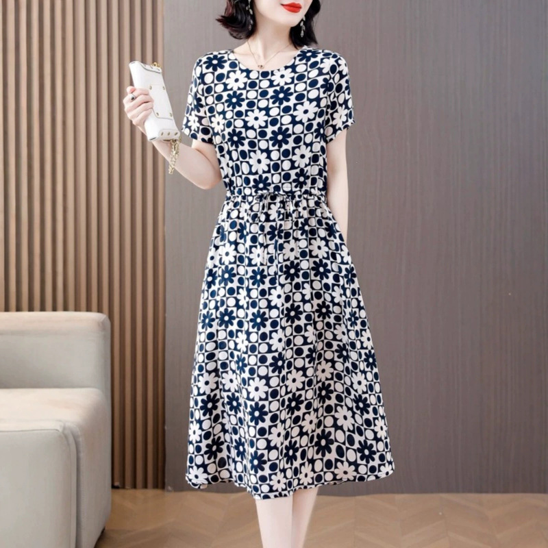 Middle-Aged Mom's Summer High-Quality Cotton Silk Dress 2026 New Stylish Fashion Dress for Middle-Aged and Elderly Women Middle-Aged Mom's Summer High-Quality Cotton Silk Dress 2026 New Stylish Fashion Dress for Middle-Aged and Elderly Women