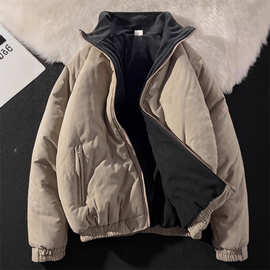 2025冬季加绒加厚棉衣外套男立领日系复古青少年潮牌运动潮流棉服