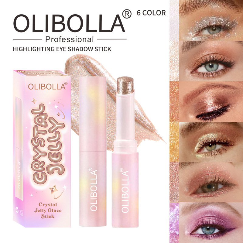Cross-Border Olibolla High-Gloss Eyeshadow Stick Crystal Jelly High-Gloss Eyeshadow Ultra-Shiny Multi-Color Eyeshadow Highlight Stick
