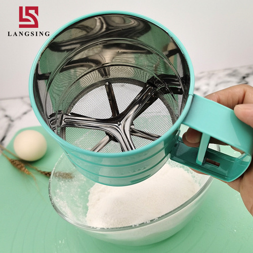 Cross-border direct supply semi-automatic stainless steel flour sieve, 24 mesh handheld cup-shaped sugar powder sieve, hand-cranked coffee powder sieve
